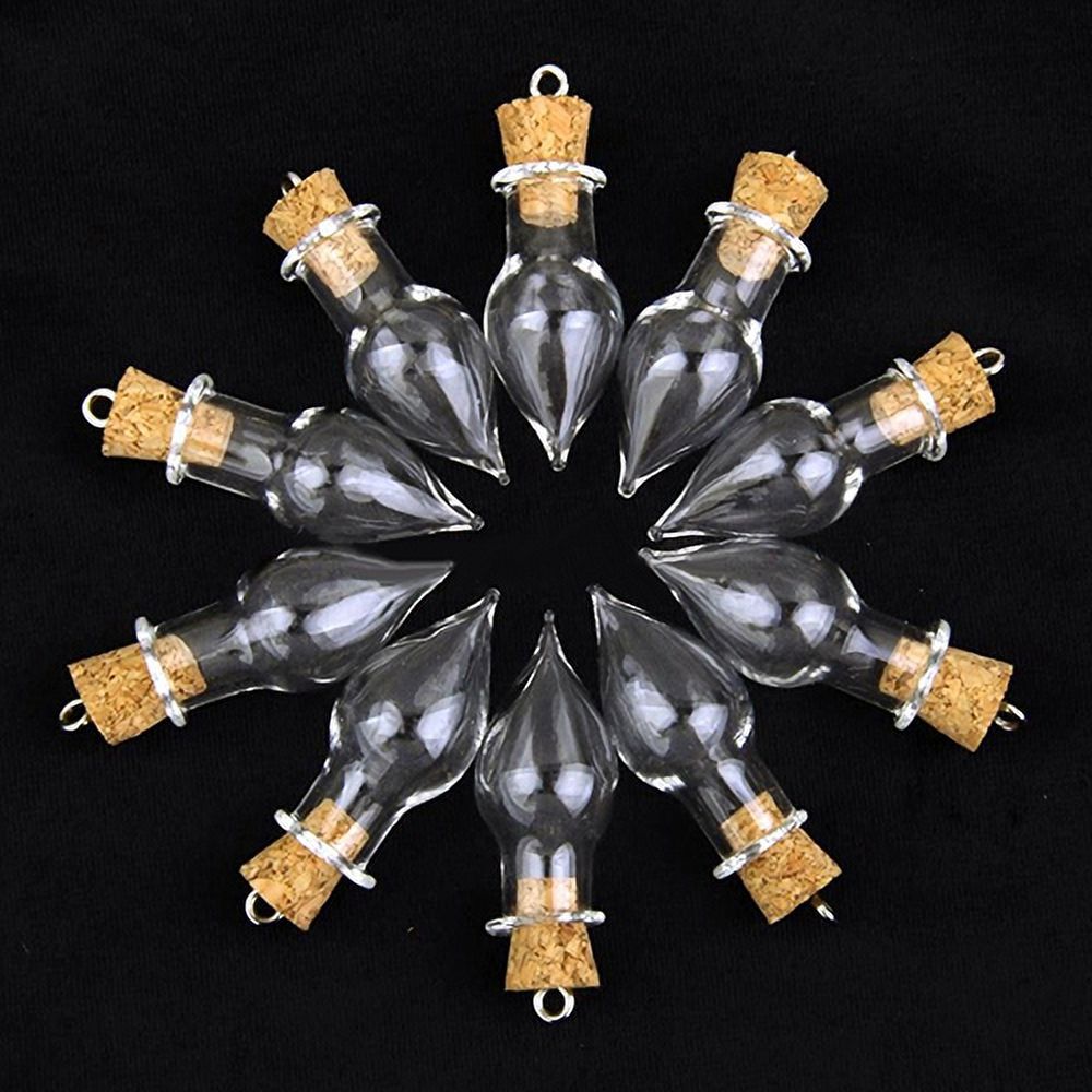 Jiaroswwei 10 Pcs Tear Drop Glass Bottles with Cork Top DIY Pendants Wishing Bottles Jars